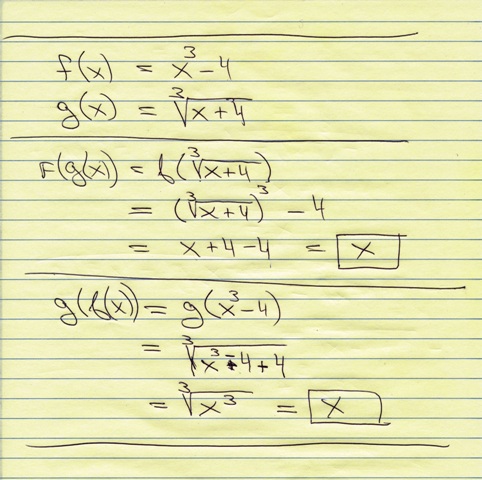 Solution Consider The Function F X X 3 4 And G X 3 Sqrt X 4 A Find F G X B Find G F X C Determine Whether The Functions F And G Are Inverses Of Each Other