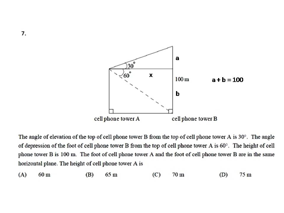 SOLUTION: The Angle Of Elevation Of The Top Of Cell Tower B From The ...