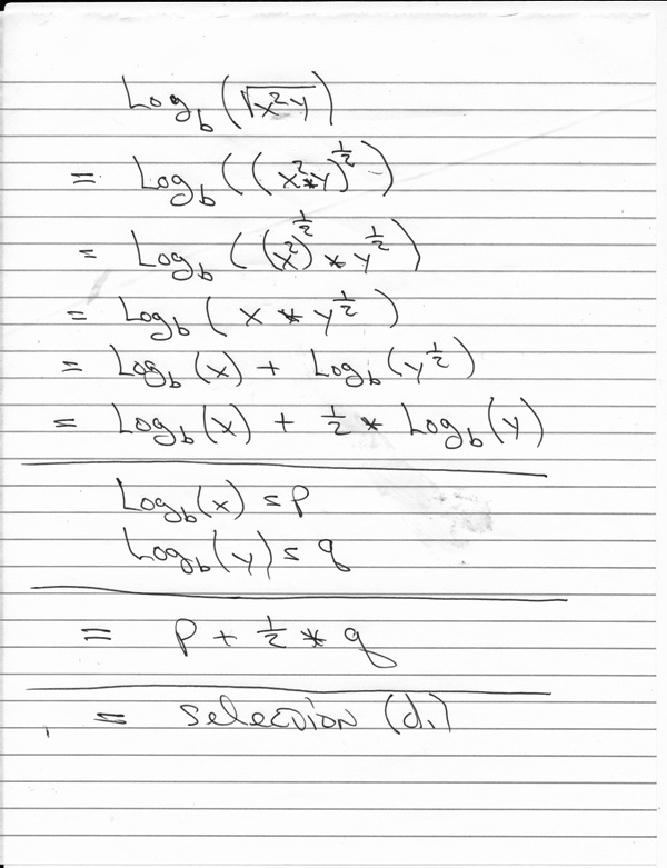 Solution Please Help Me Solve This Problem Express Log Base B Sqrt X 2 Y X Gt 0 In Terms Of P And Q If Log Base B X P And Log Base B Y Q A 1 2 Pq B 1 2 P 2 Q C P Q