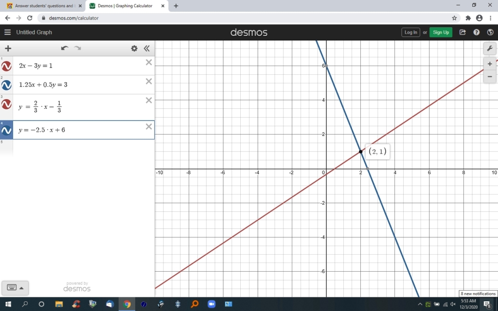 SOLUTION: Solve the following pair of equations graphically 2x - 3y = 1 ...